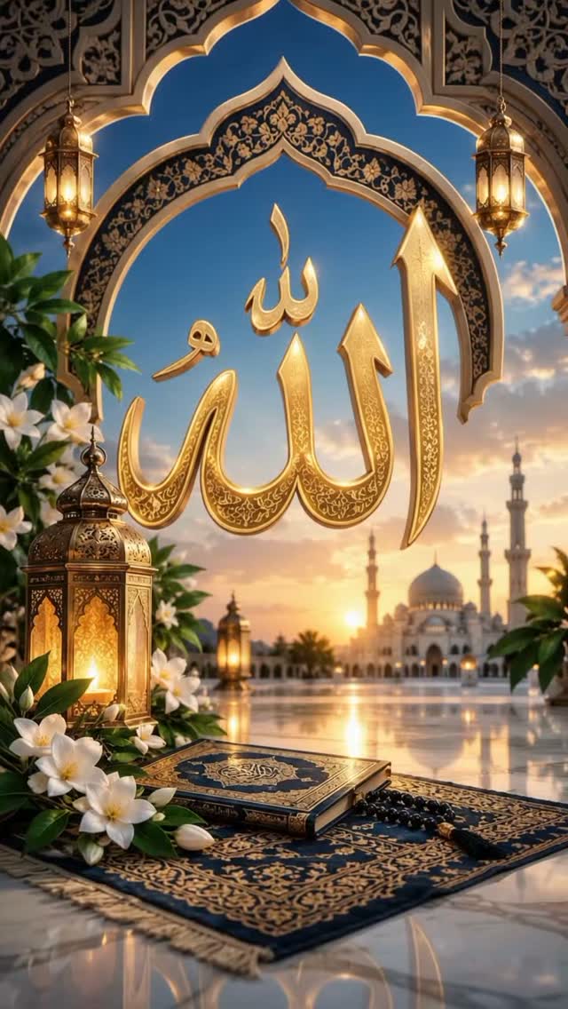 Golden Allah Calligraphy in a Royal Islamic Setting