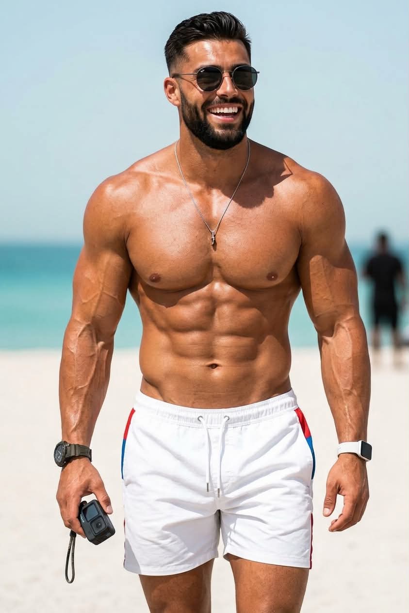 Realistic Muscular Man’s Beach Portrait output 1