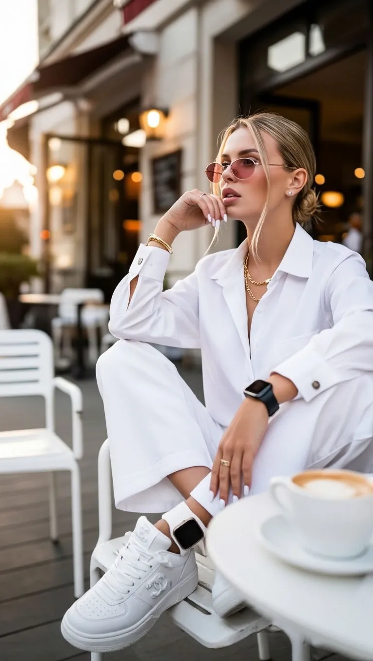 All-White Café Terrace Fashion Portrait output 3