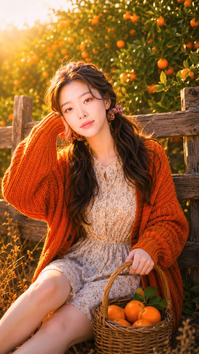 Golden Harvest of My Heart — Orange Orchard Editorial Portrait