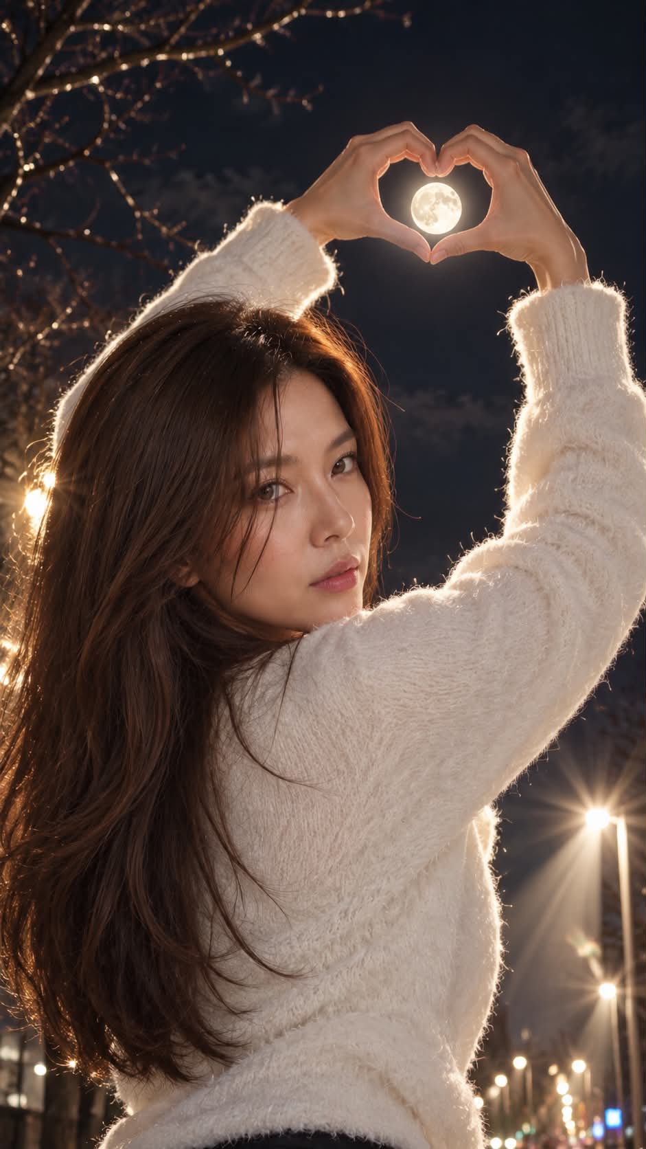 Photorealistic Moonlit Heart-Frame Portrait