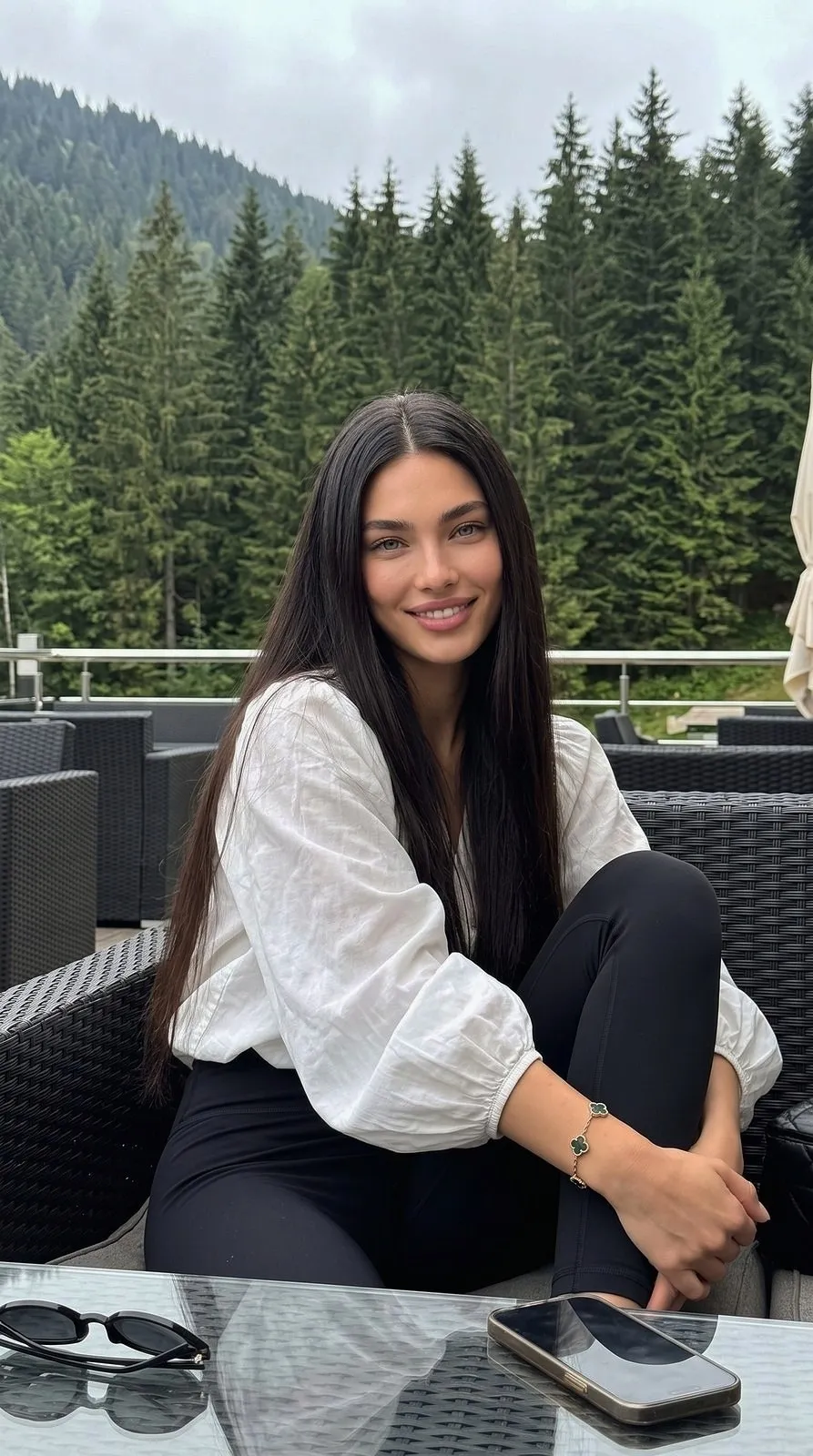 Casual Café Terrace Portrait on a Cloudy Day