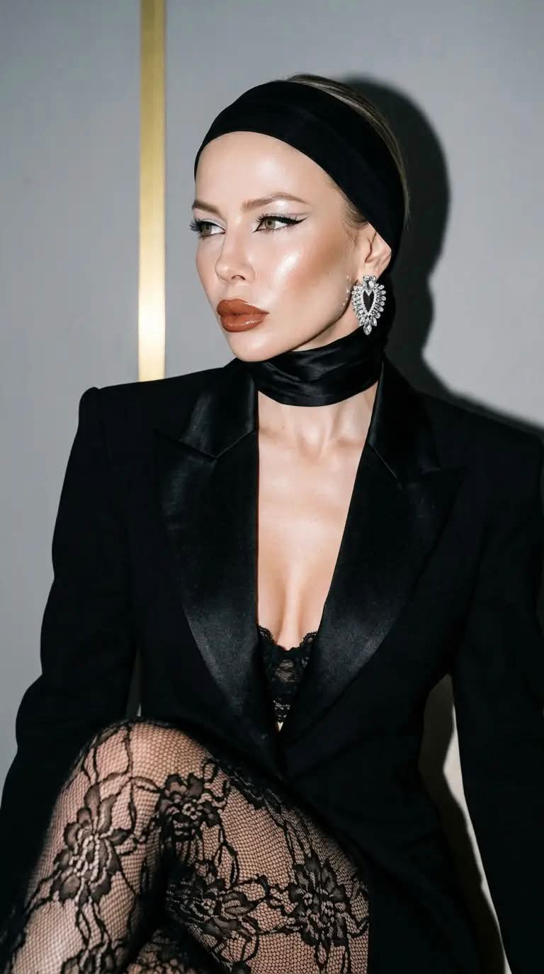 Luxury Fashion Portrait with Black Lace and Direct Flash output 1