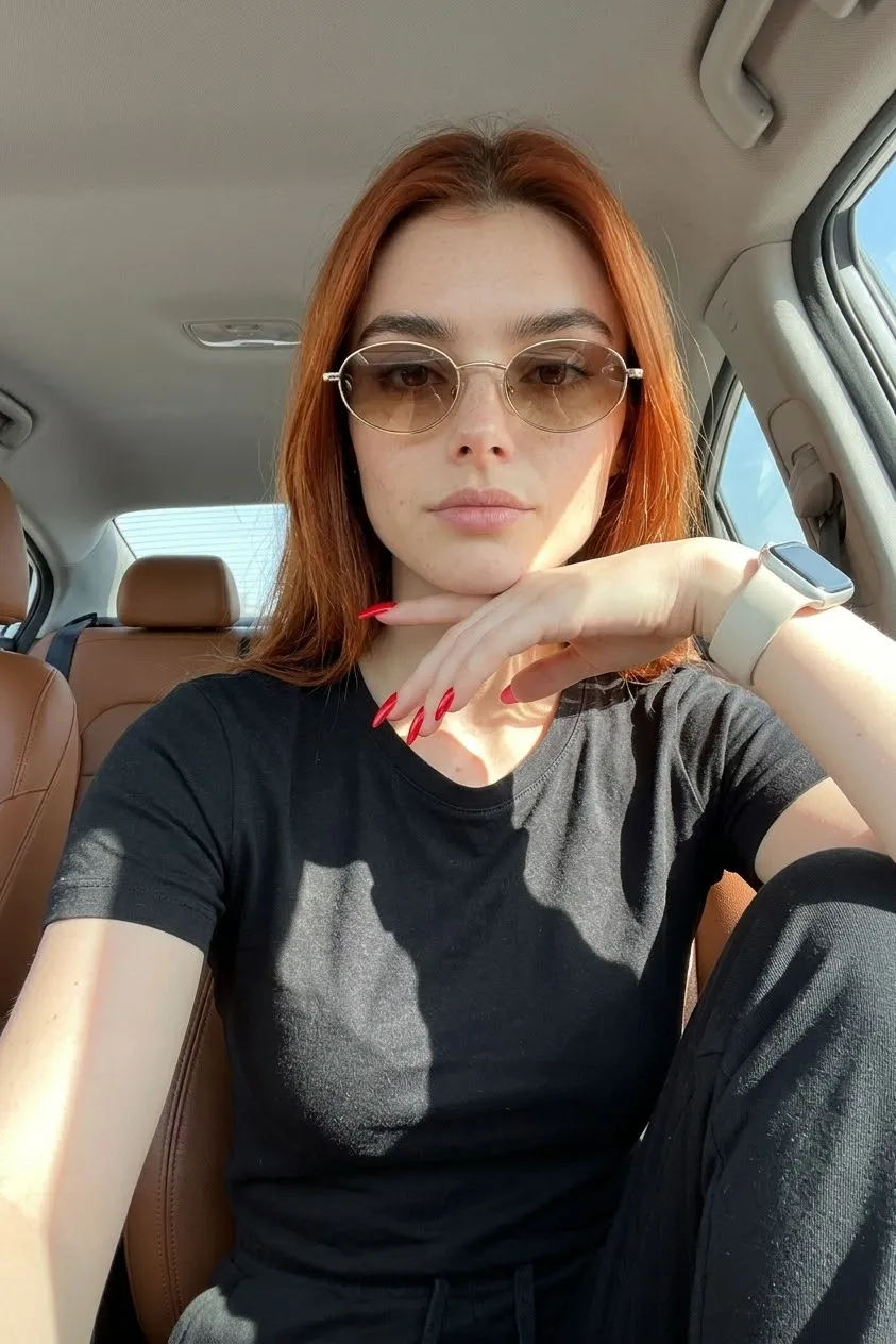 Natural Car Selfie Portrait in Geometric Sunlight