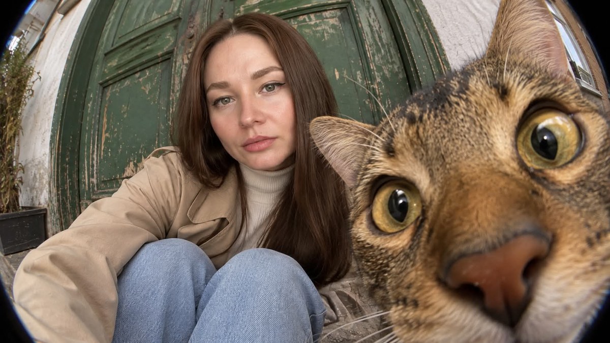 Fisheye Portrait of a Woman and Cat