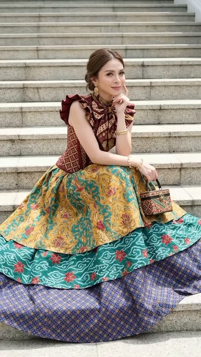 Full-Body Portrait in a Couture Indonesian Batik Gown