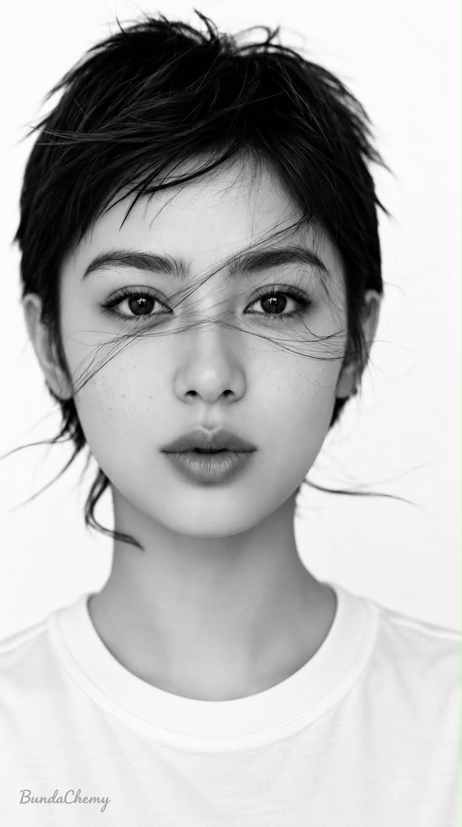 Black-and-White Pixie-Cut Beauty Portrait output 4