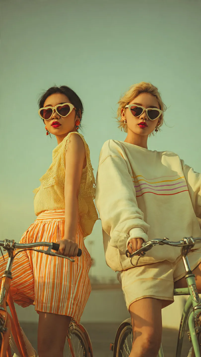 Golden-Hour Vintage Bicycle Fashion Editorial