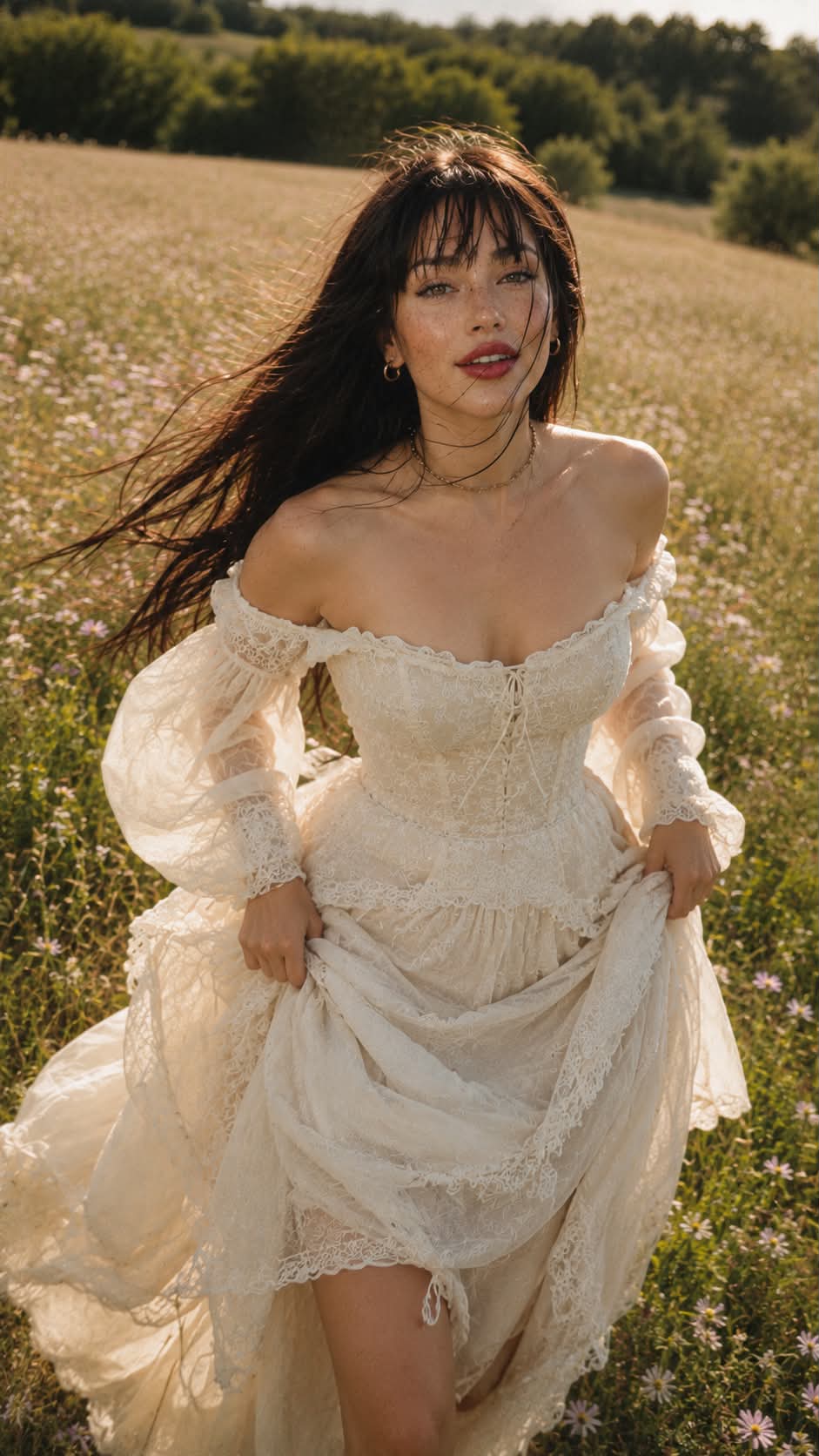 Cinematic Running Bride in a Flower Meadow output 2