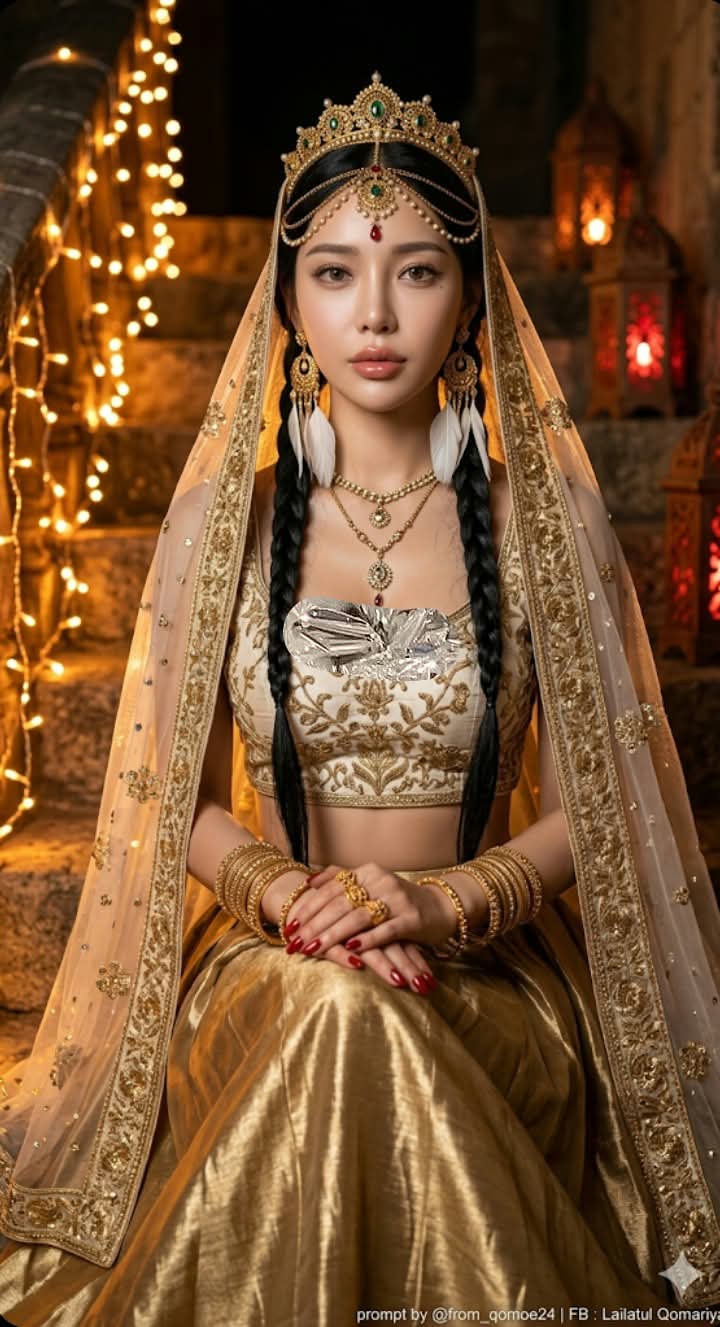 Golden Hijab Portrait on a Lantern-Lit Staircase output 3
