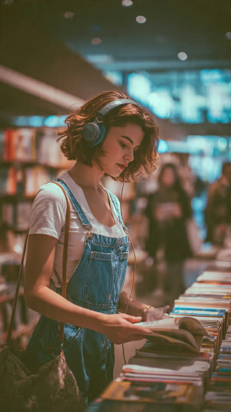Cinematic Bookstore Browsing Portrait output 2