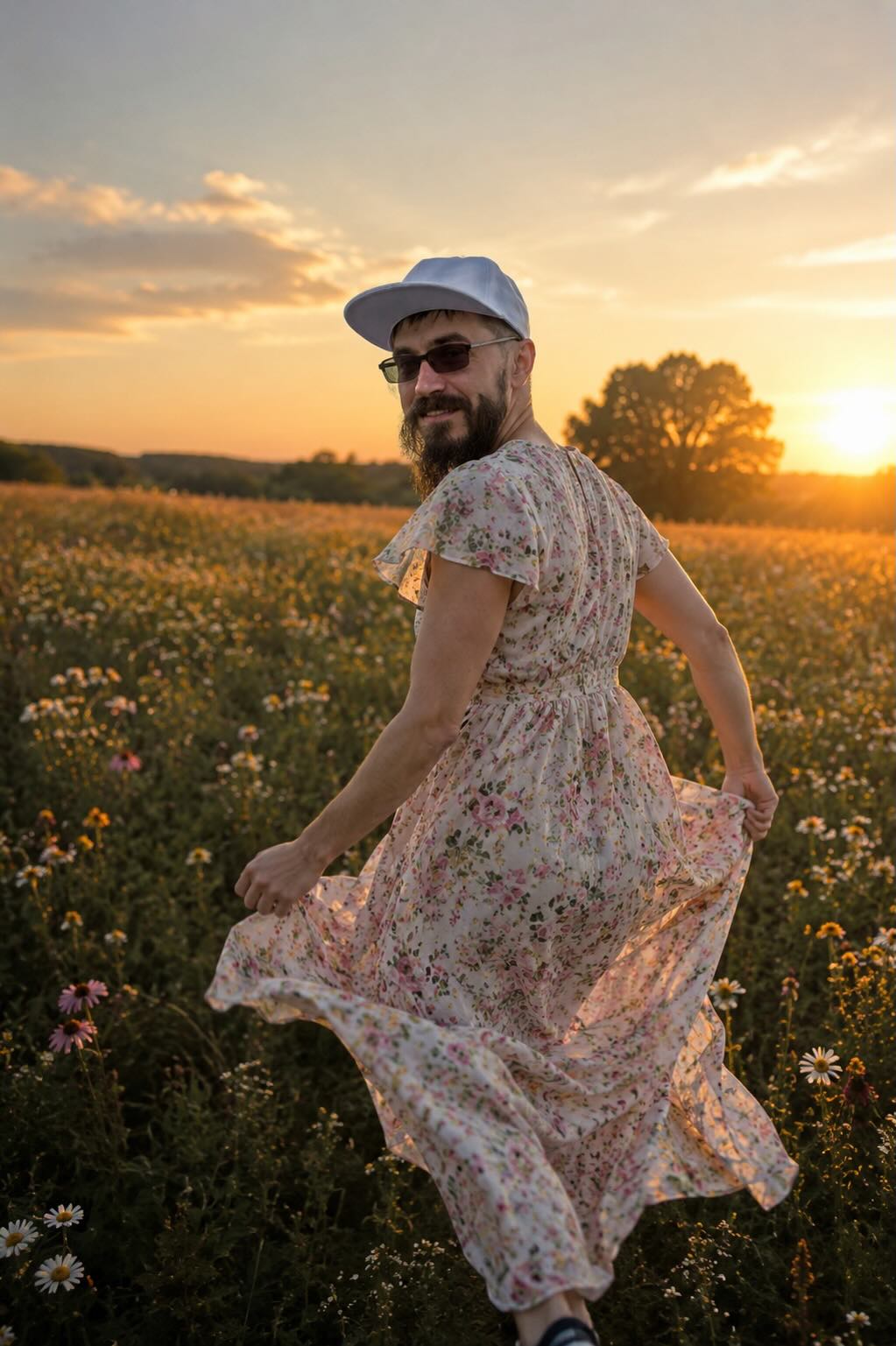 Candid Sunset Flower-Field Photo output 1