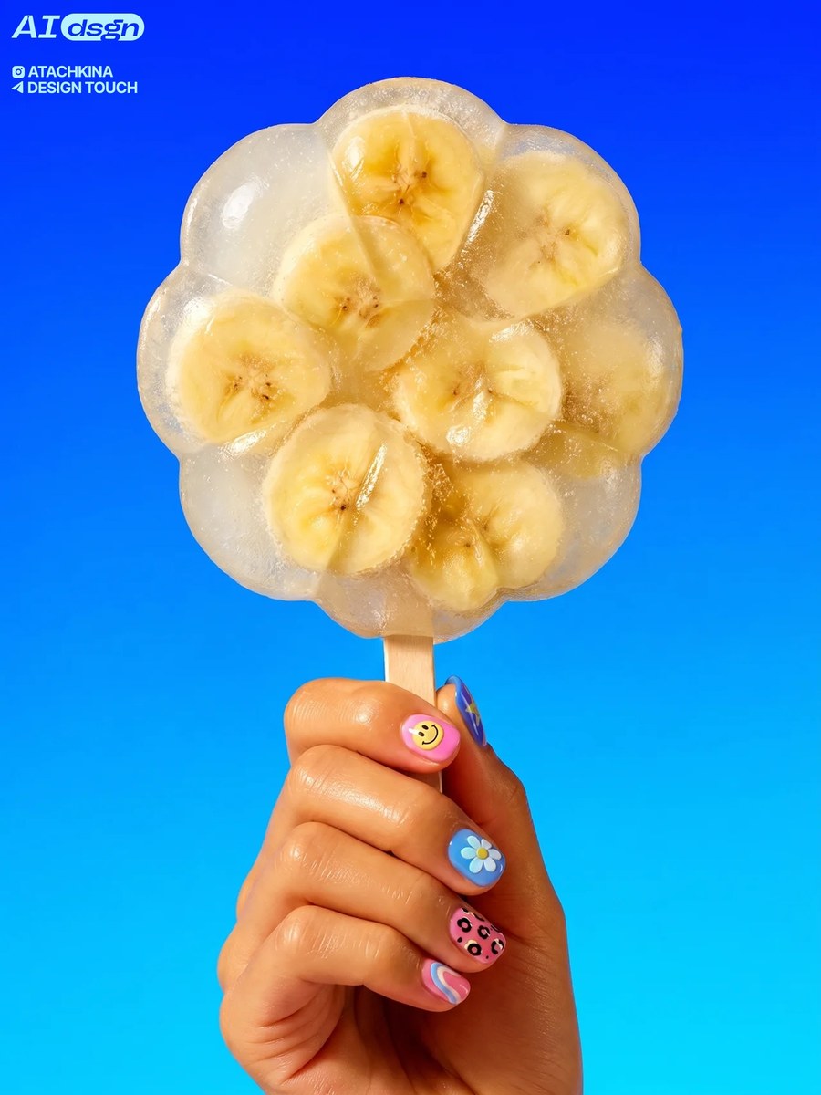 Banana Popsicle on an Electric Blue Background