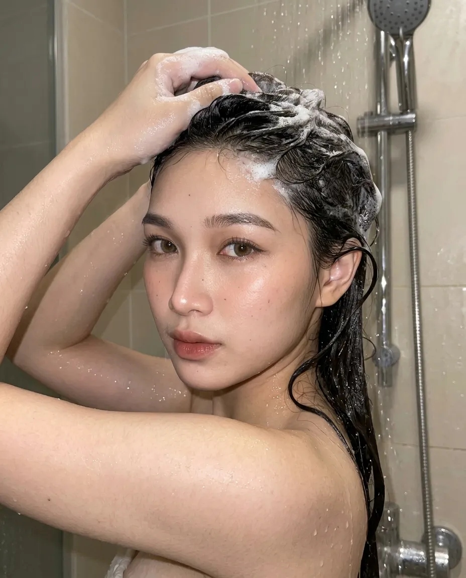 Ultra-Realistic Shower Hair-Wash Portrait output 3