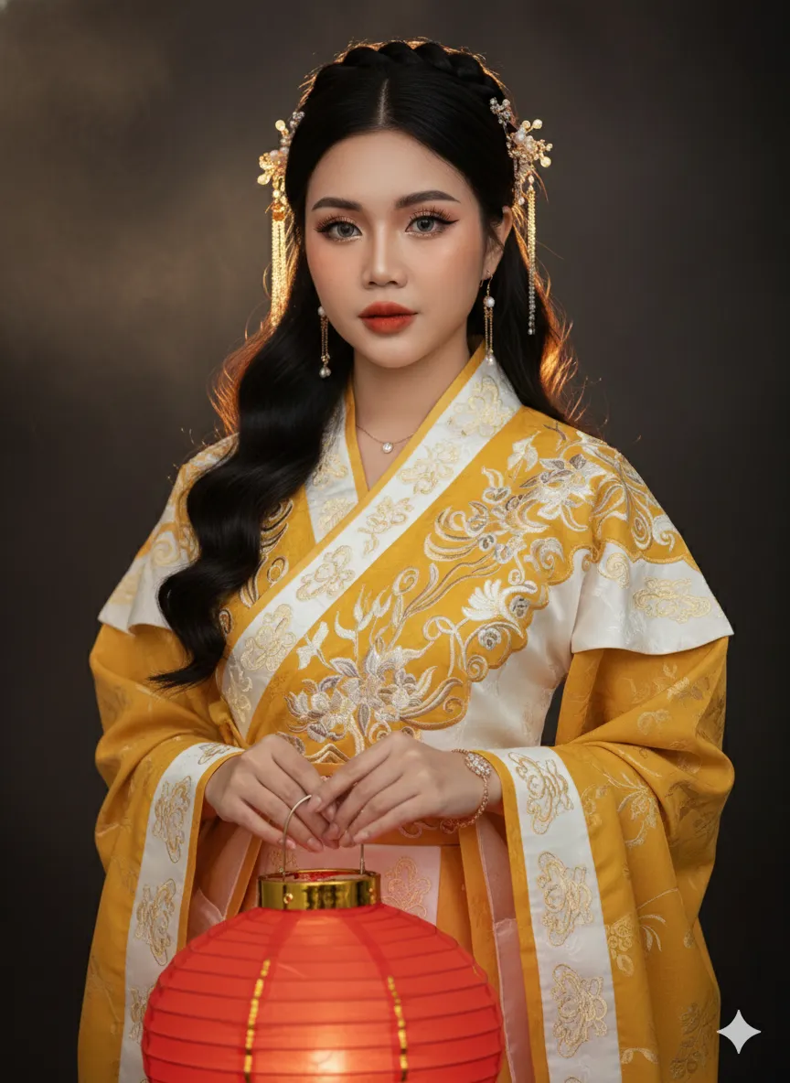 Red Hanfu Studio Portrait with Golden Rim Light output 3