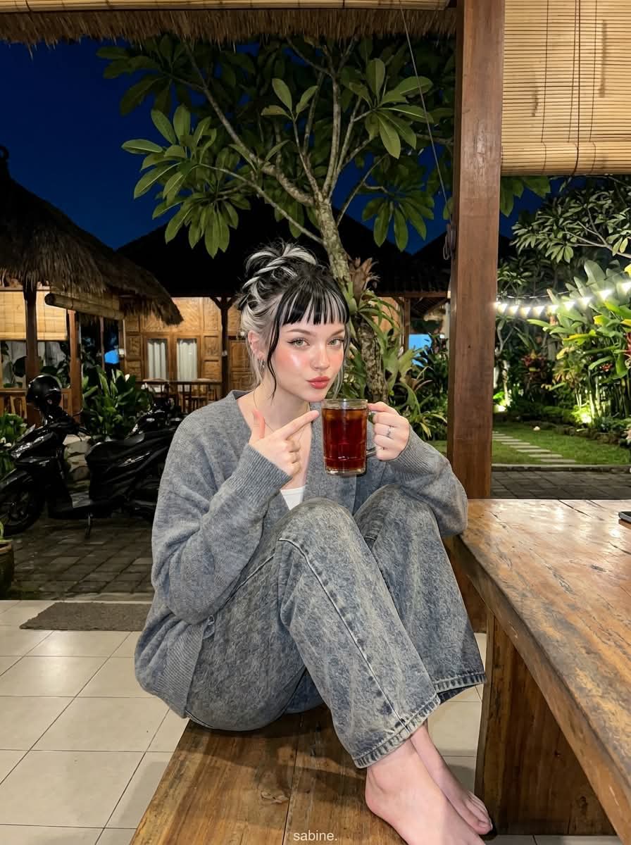Candid Nighttime Portrait at a Rustic Tropical Café output 4