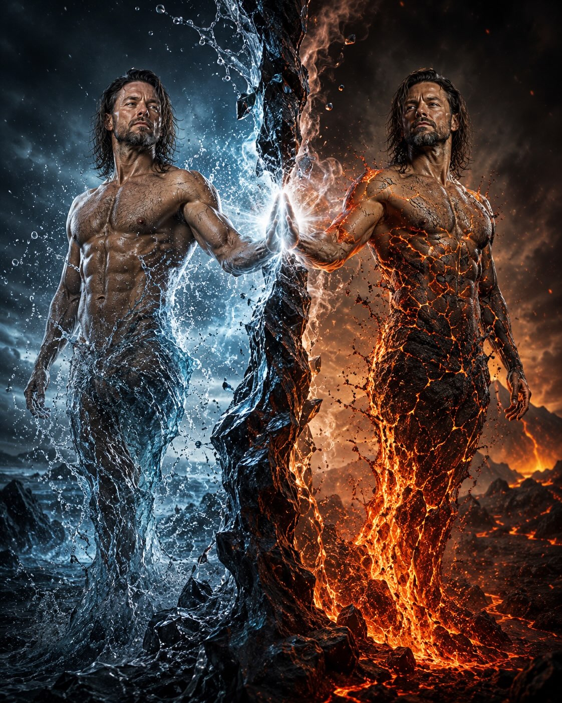Elemental Duality: Water and Magma Diptych