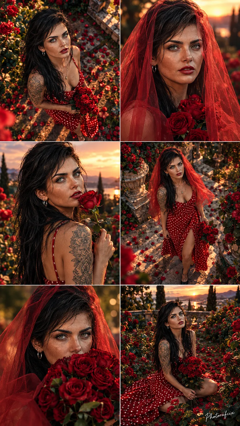 Photorealistic Red Rose Garden Collage