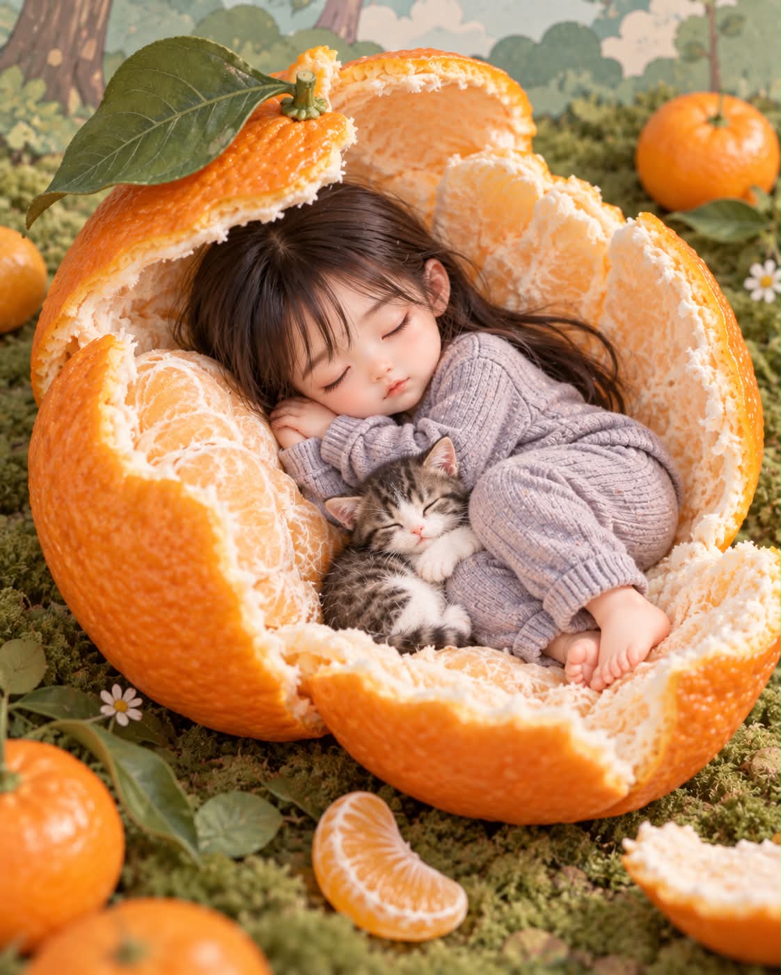 Sleeping Miniature Doll in a Tangerine