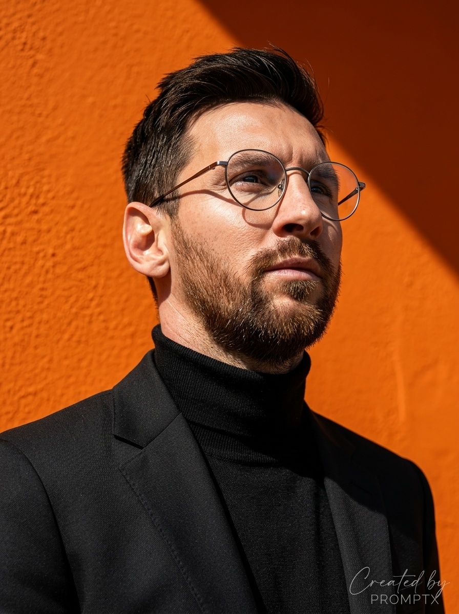 Cinematic Portrait Against a Vivid Orange Wall