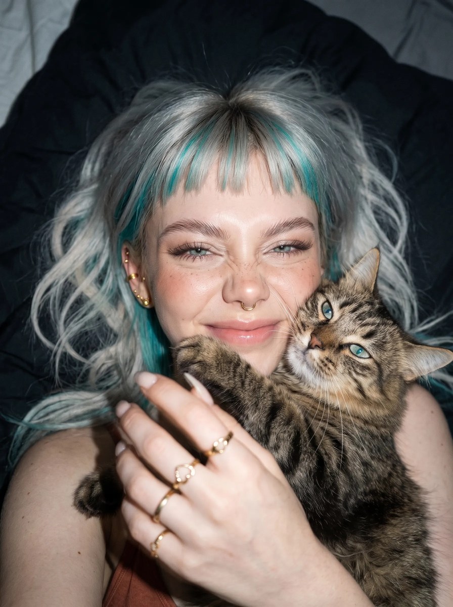 Young Woman Cuddling a Tabby Cat output 10