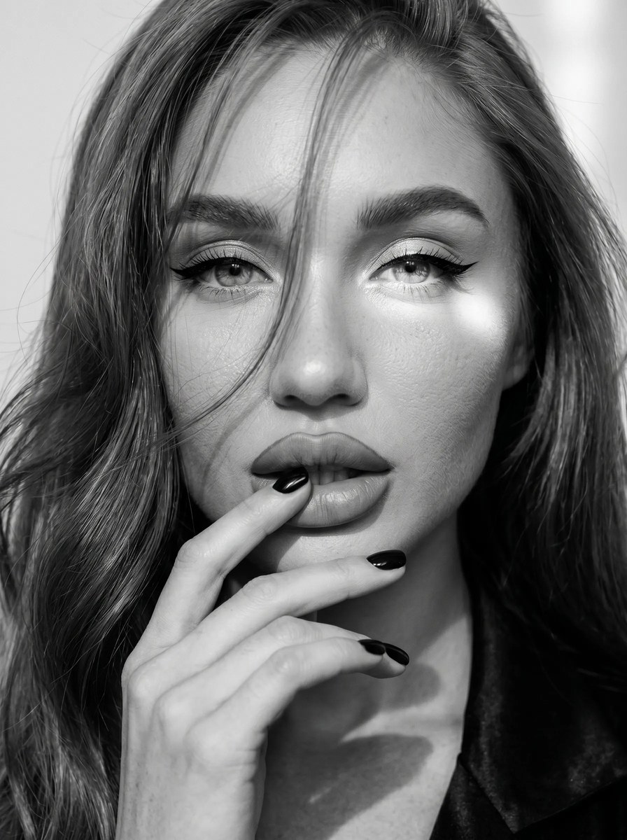 Cinematic Black-and-White Close-Up Portrait