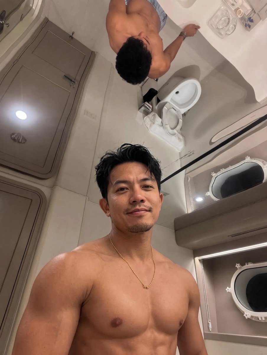Luxury Cabin Mirror Selfie with Ceiling Reflection