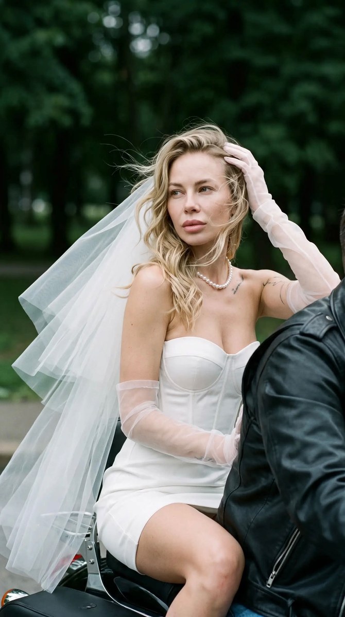 Windblown Bride on a Motorcycle