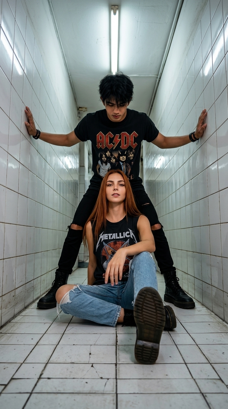 Edgy Urban Hallway Portrait with Two Subjects output 2
