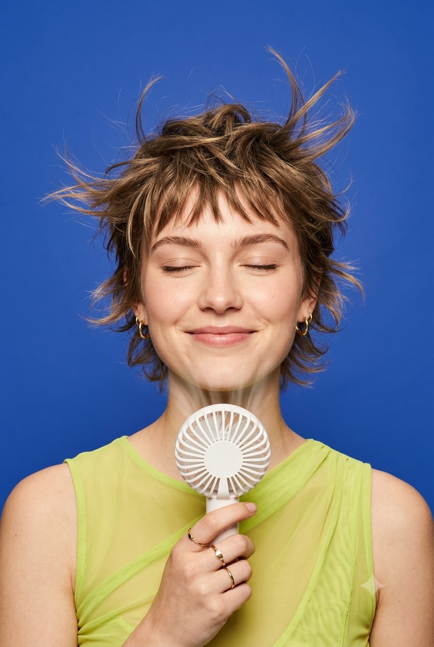 Playful Lime-and-Cobalt Editorial Portrait