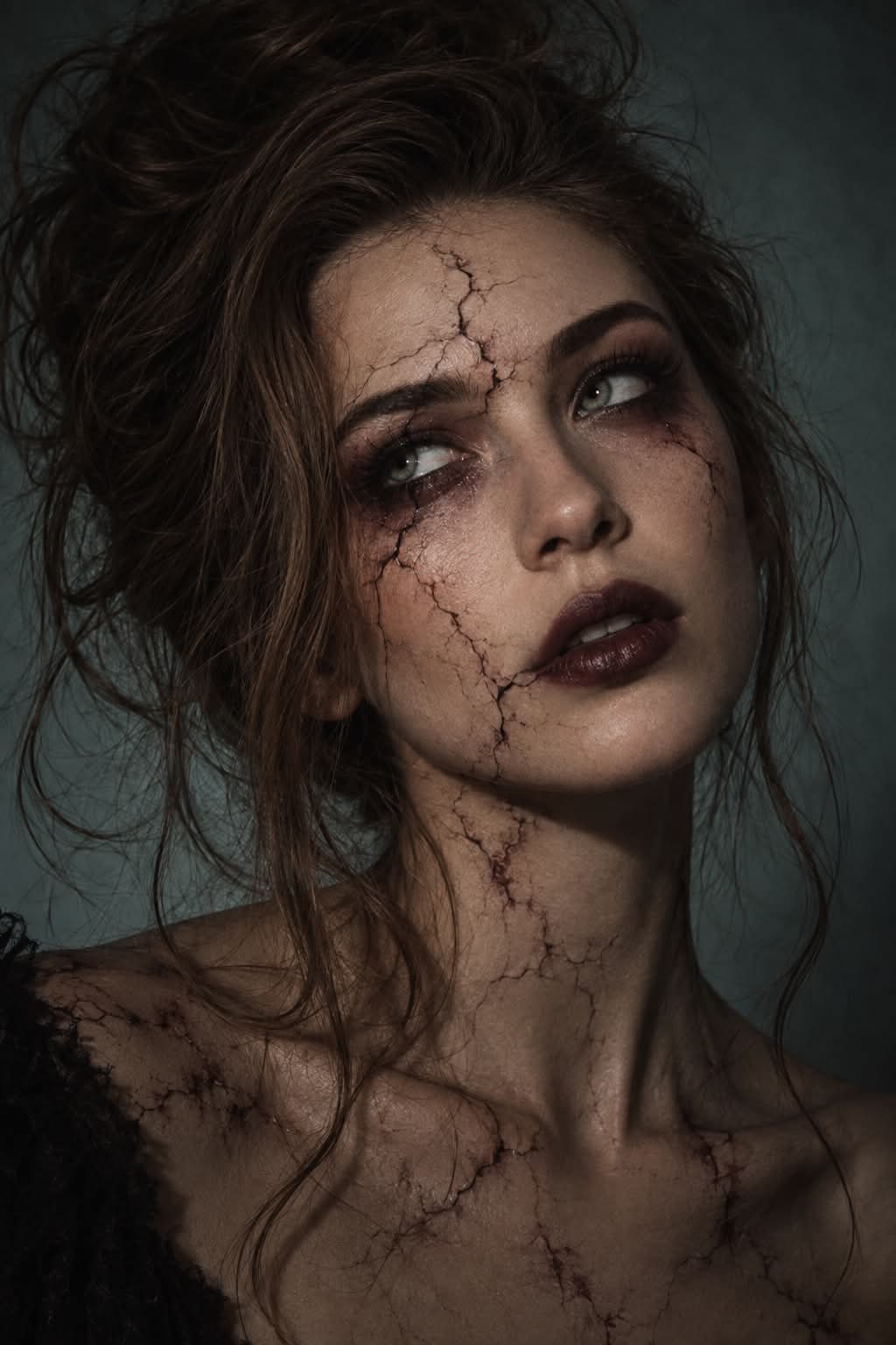 Mystical Cracked-Skin Halloween Portrait