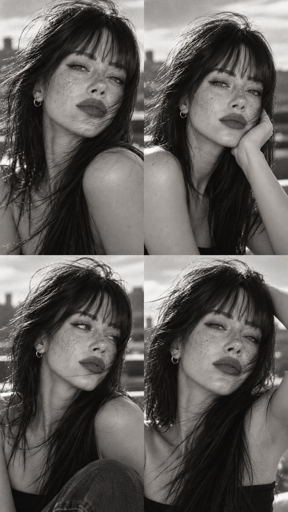Photorealistic Black-and-White Beauty Close-Up output 3