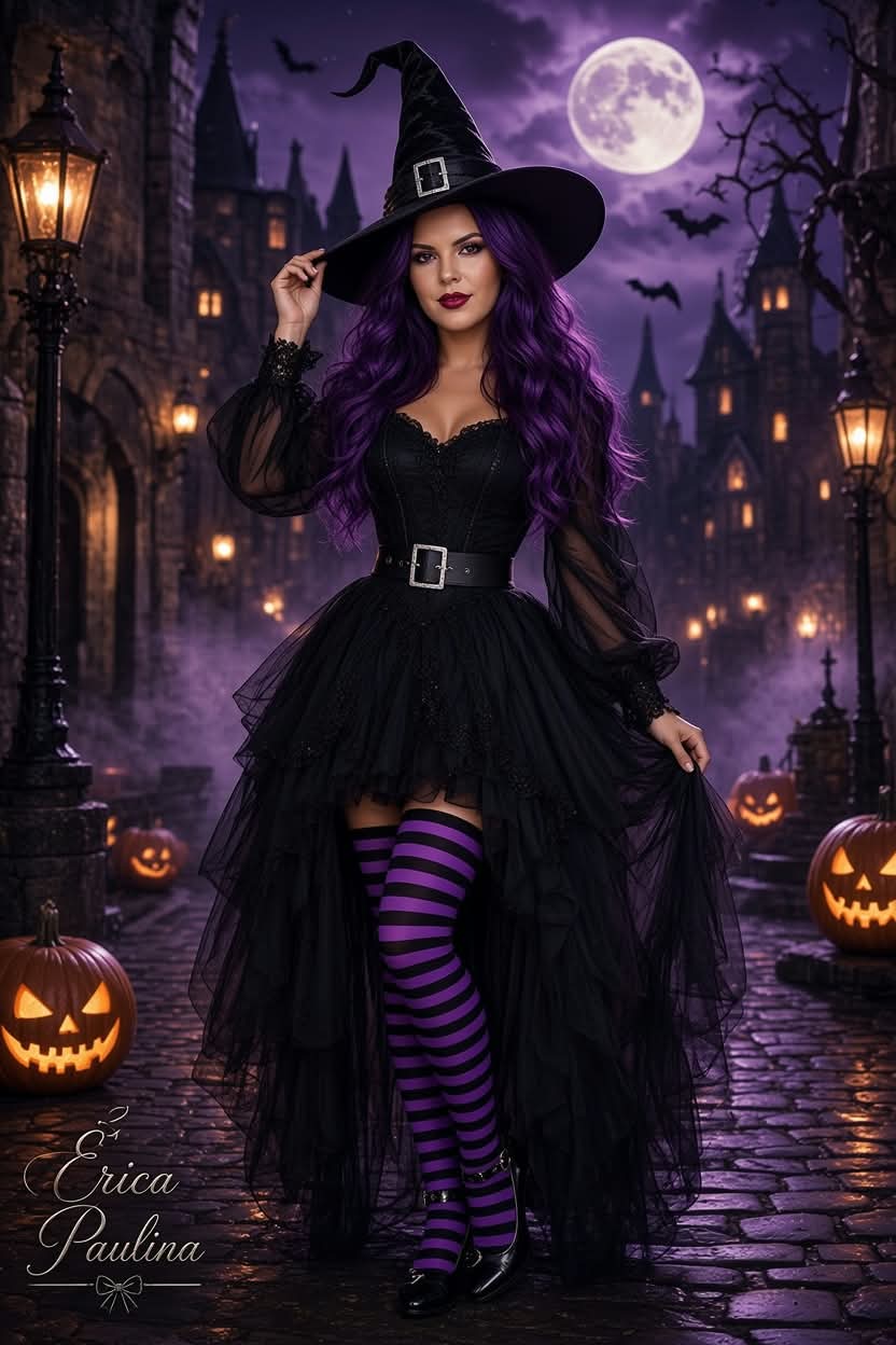 Purple Witch Halloween Fashion Editorial