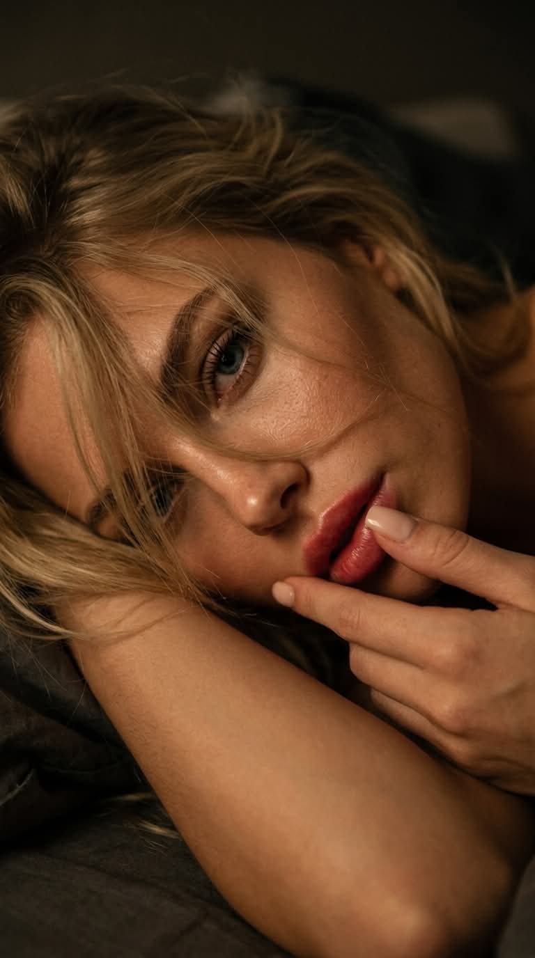 Low-Key Extreme Close-Up Portrait of a Young Woman