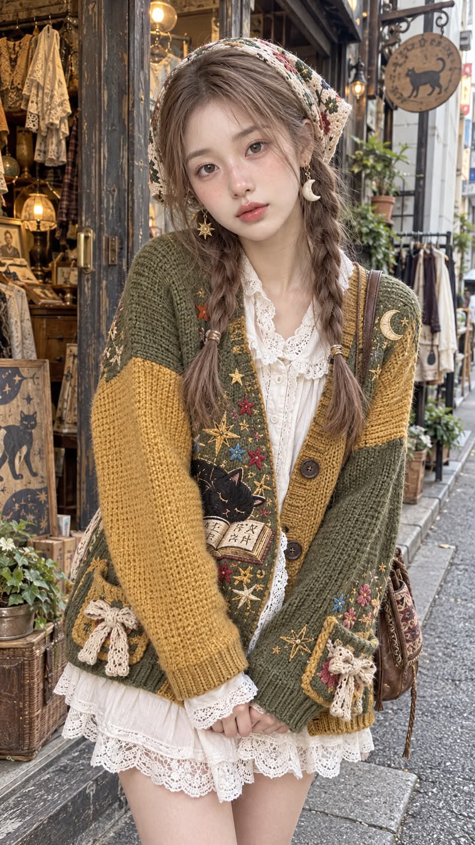 Shimokitazawa Street Snap with Embroidered Spellbook Cardigan