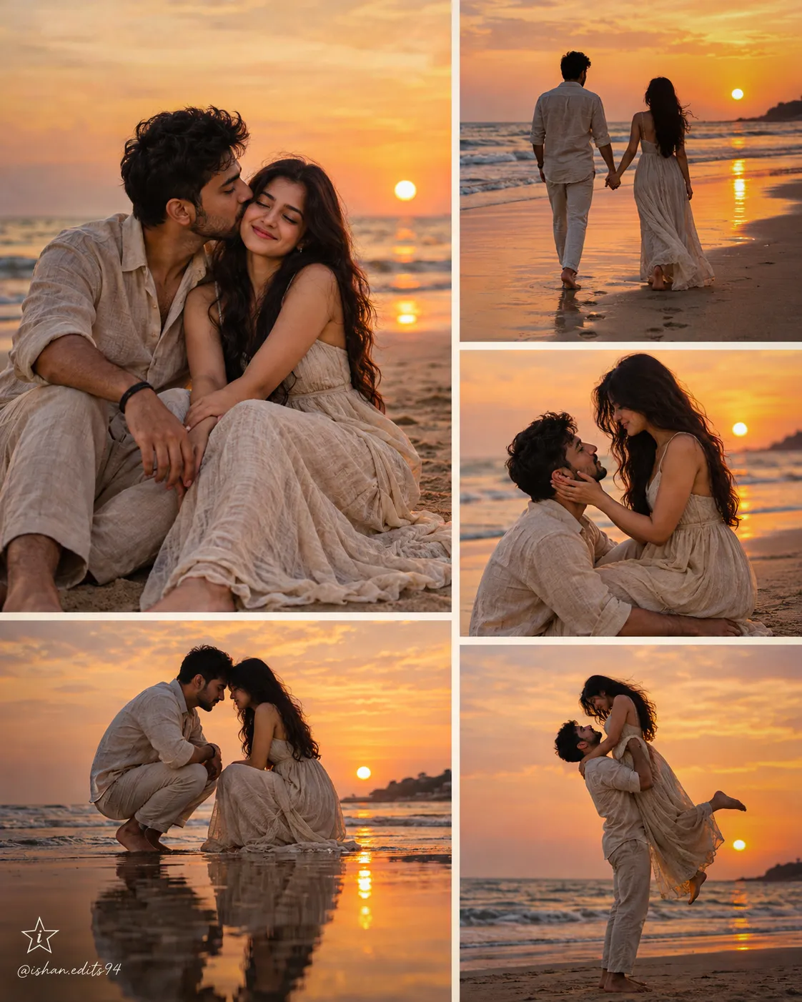 Five-Photo Beach Sunset Couple Collage Poster