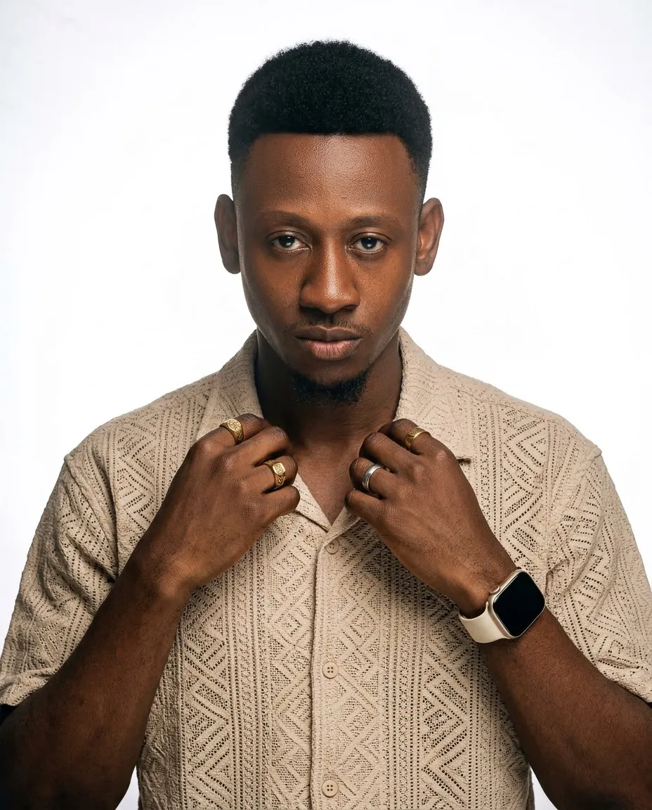 Photorealistic Fashion Editorial Portrait of a Young Man