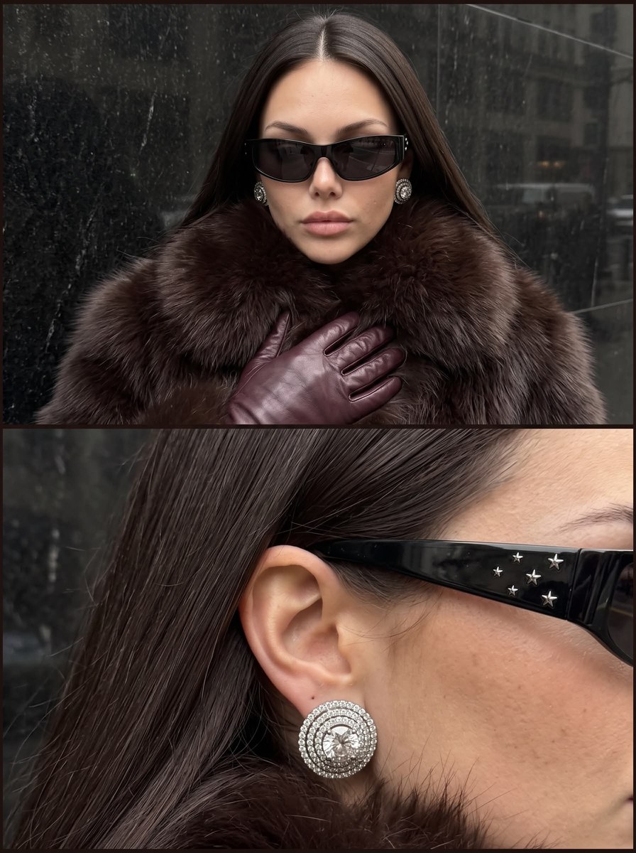 Luxury Fur and Diamond Earrings Editorial Collage output 2