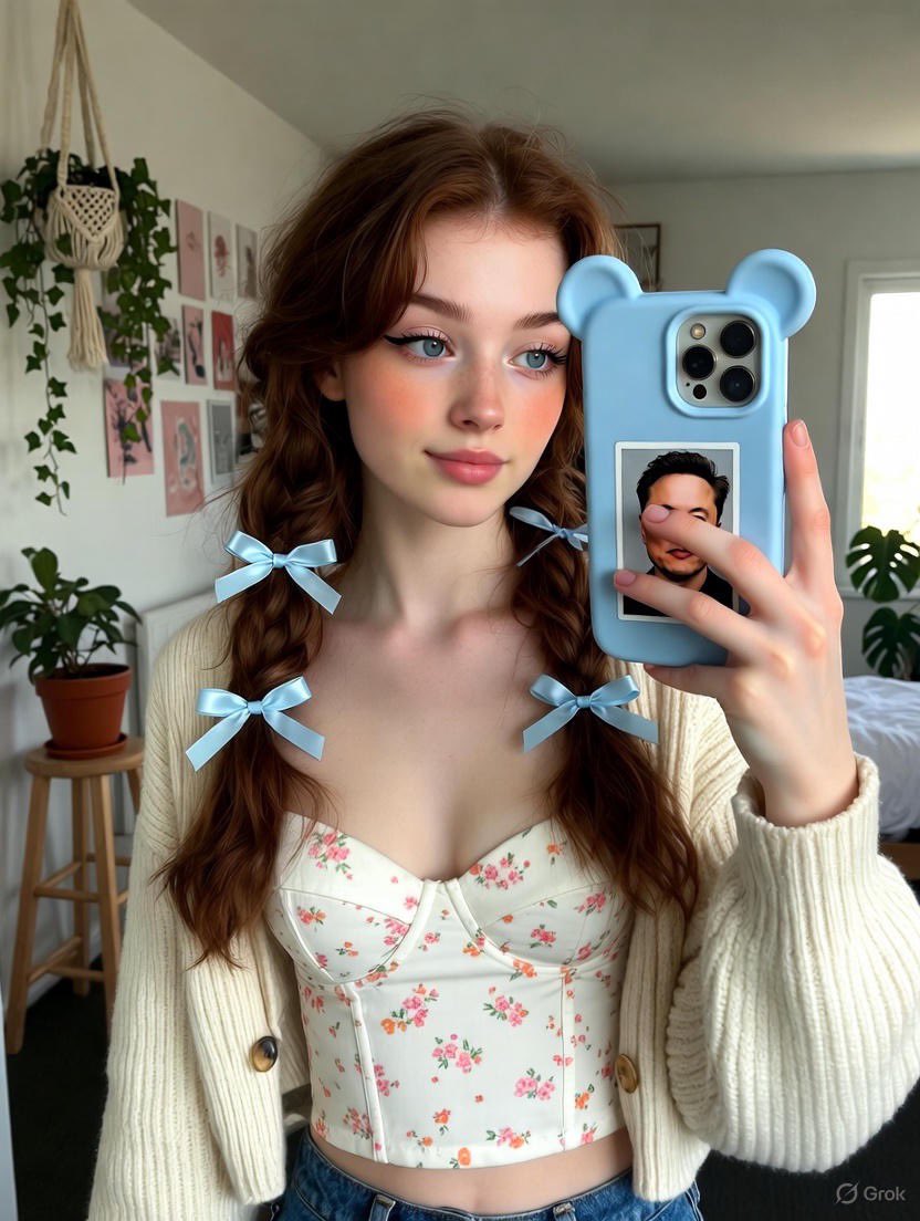 Photorealistic Cottagecore Bedroom Mirror Selfie