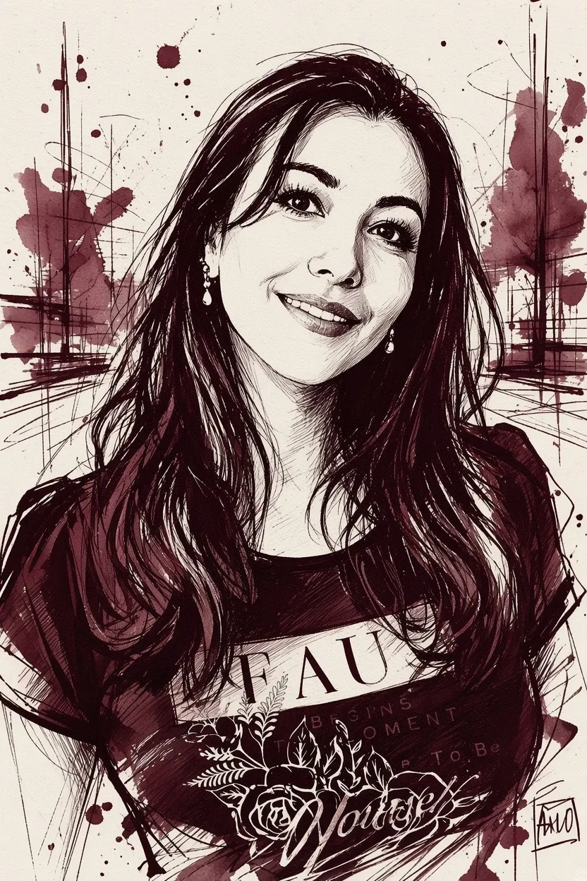 Burgundy Ink Fashion Portrait