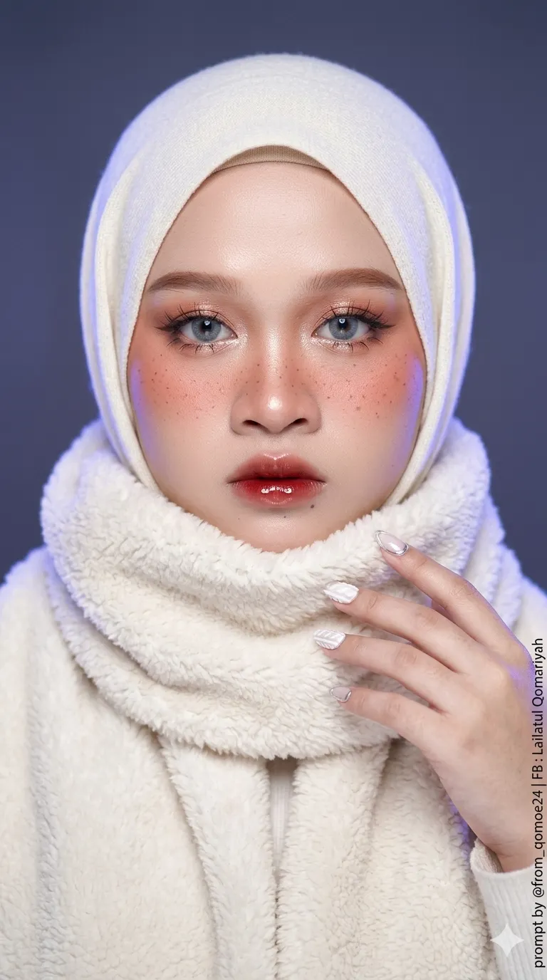 Dreamy Cream Hijab Portrait with Cool Neon Rim Lighting