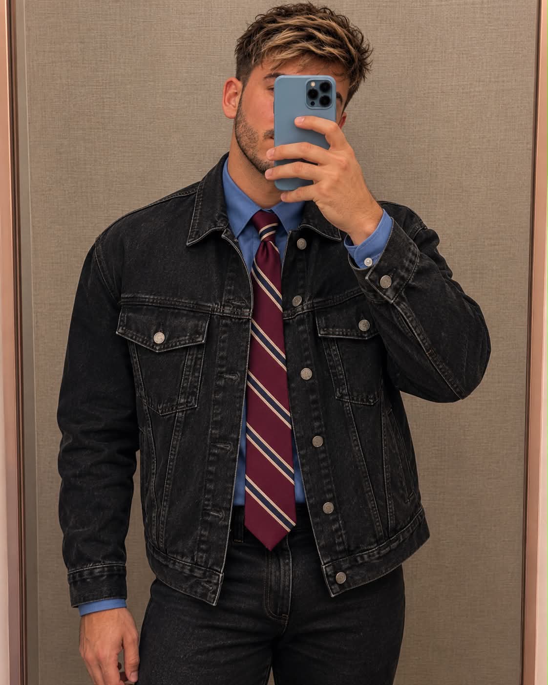 Photorealistic Tailored Streetwear Mirror Selfie