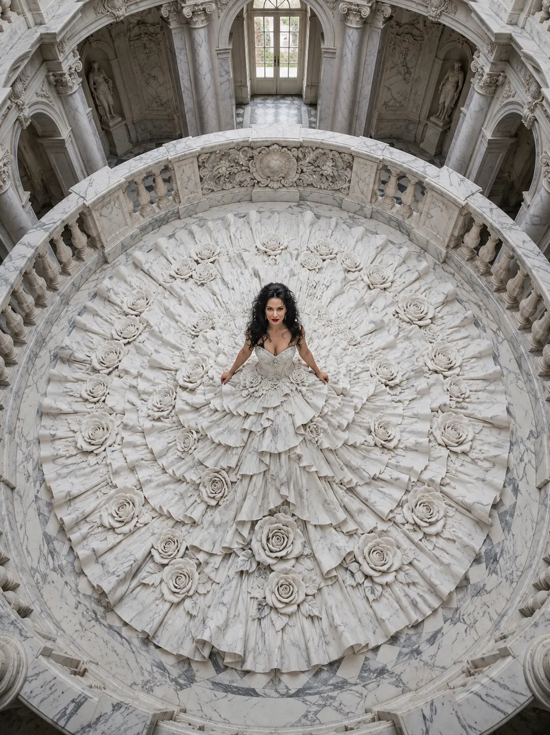 Marble Rose Gown in a Grand Baroque Rotunda