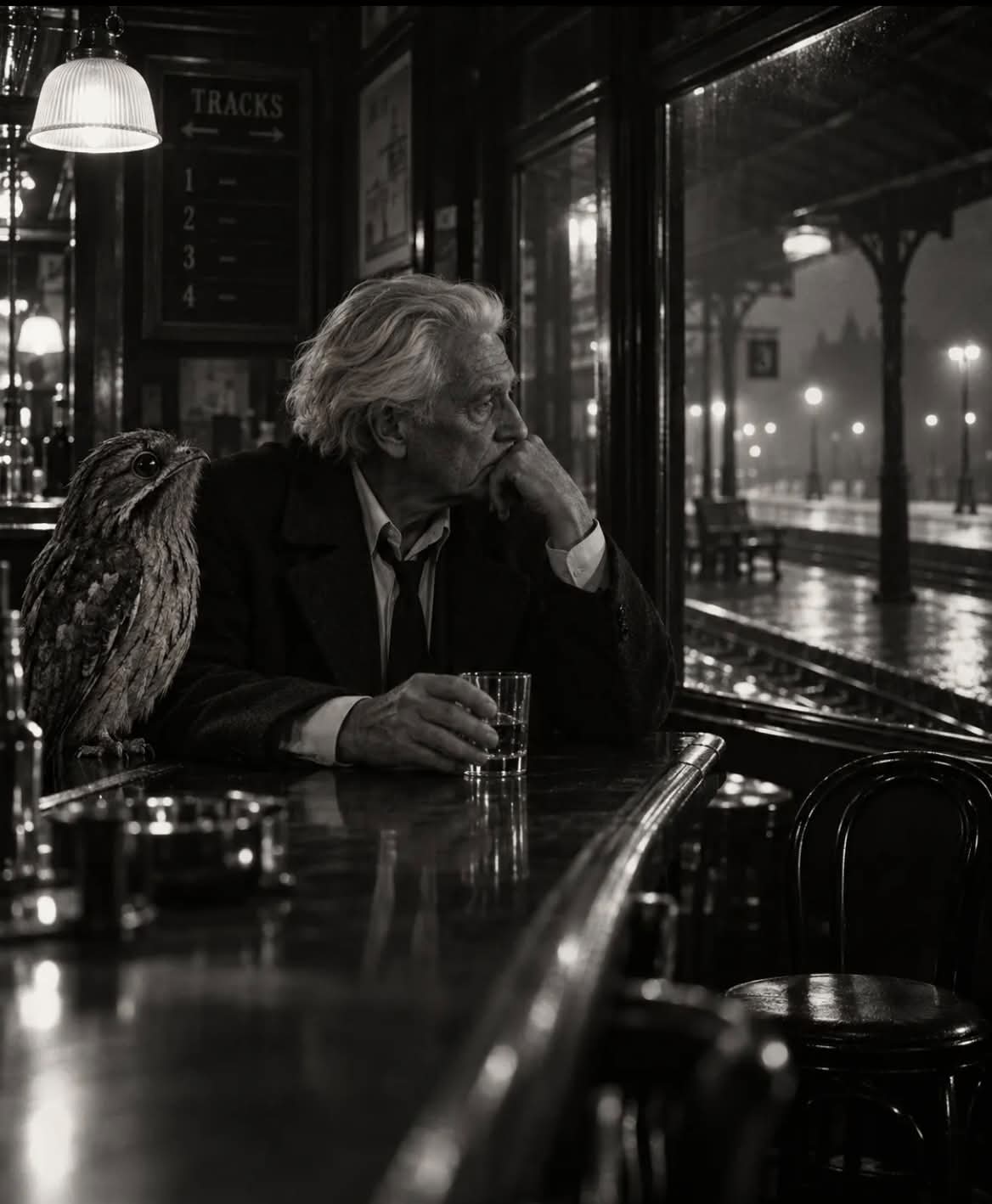Black-and-White Neo-Noir Portrait with an Animal output 4