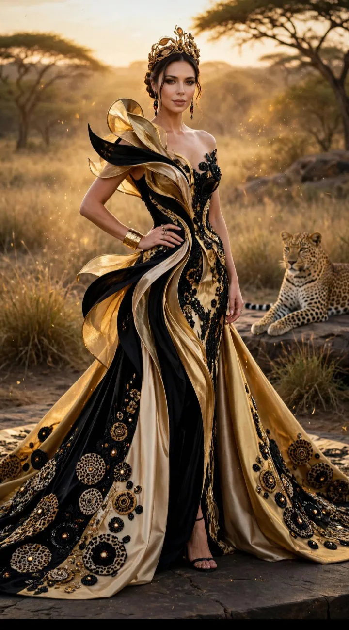 Leopard-Inspired Haute Couture in a Golden Savanna output 1