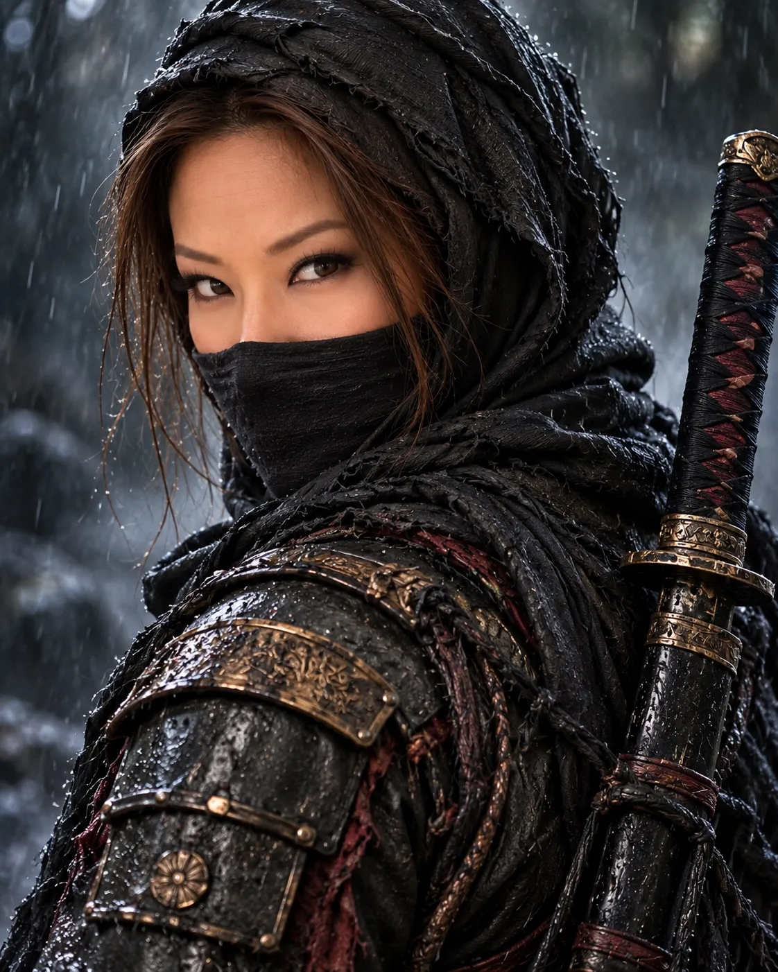 Rain-Soaked Shinobi Portrait output 1