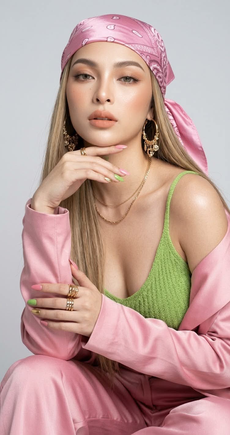 High-Fashion Apple-Green Satin Studio Portrait output 6