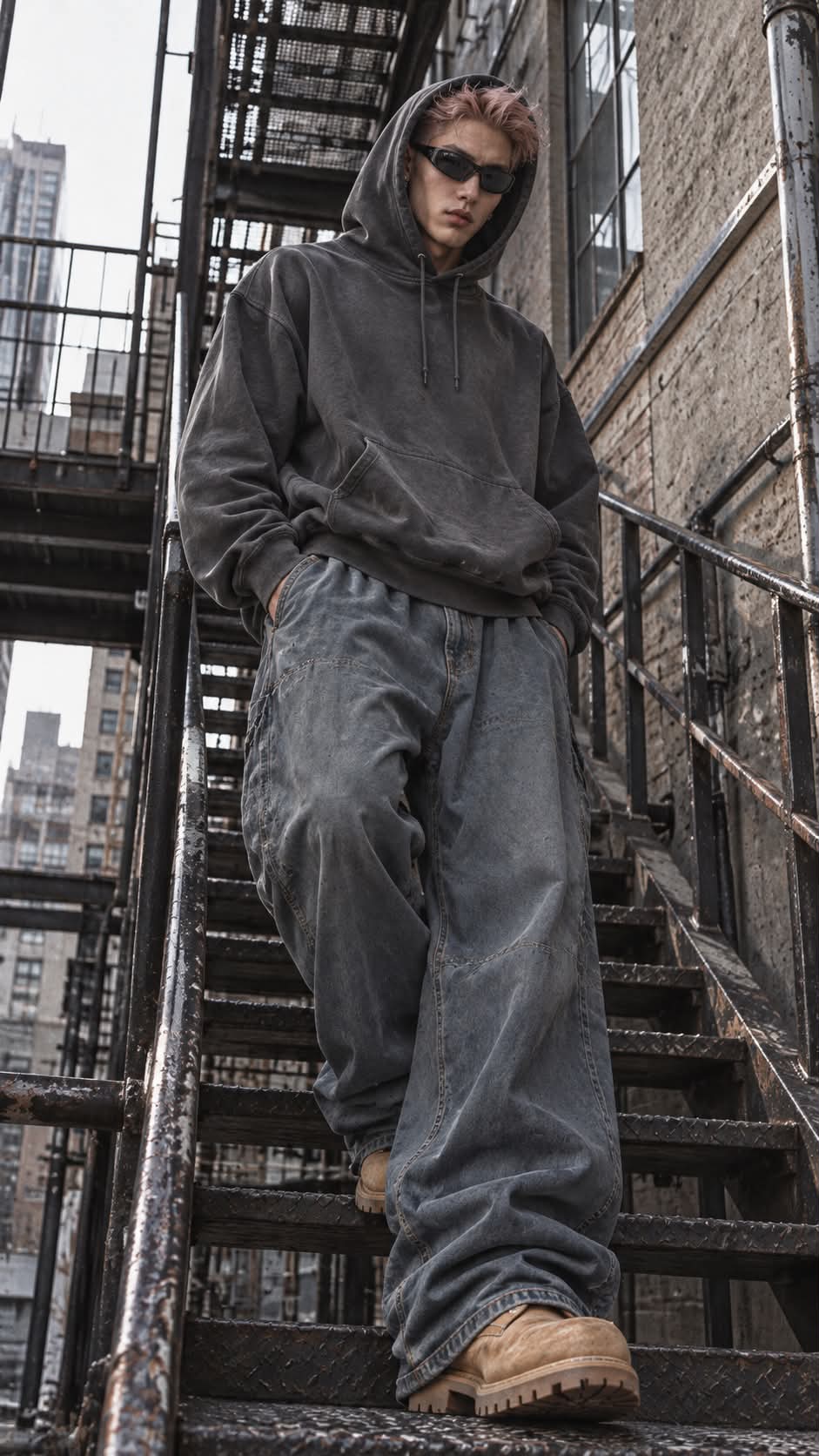 Industrial Fire-Escape Fashion Portrait output 1
