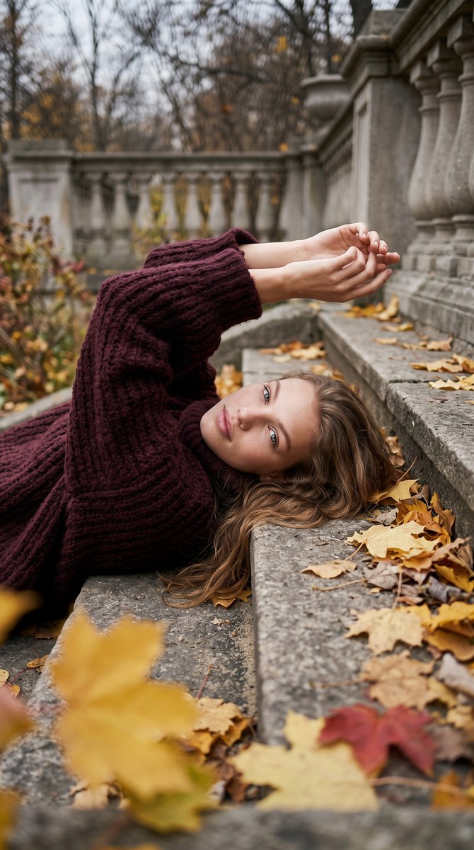 Autumn Fashion Portrait on Stone Steps output 1