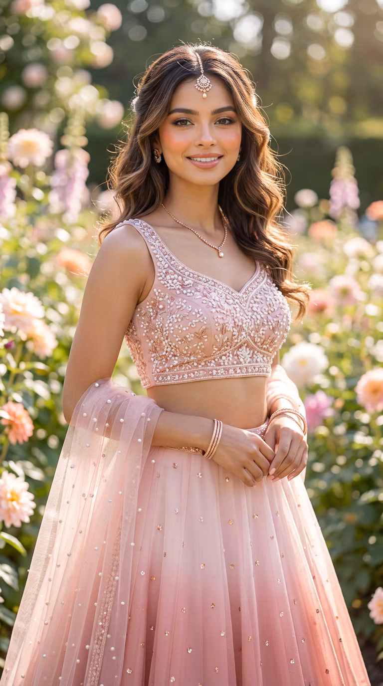 Transform a Photo into a Modern Pastel Pink Lehenga Look